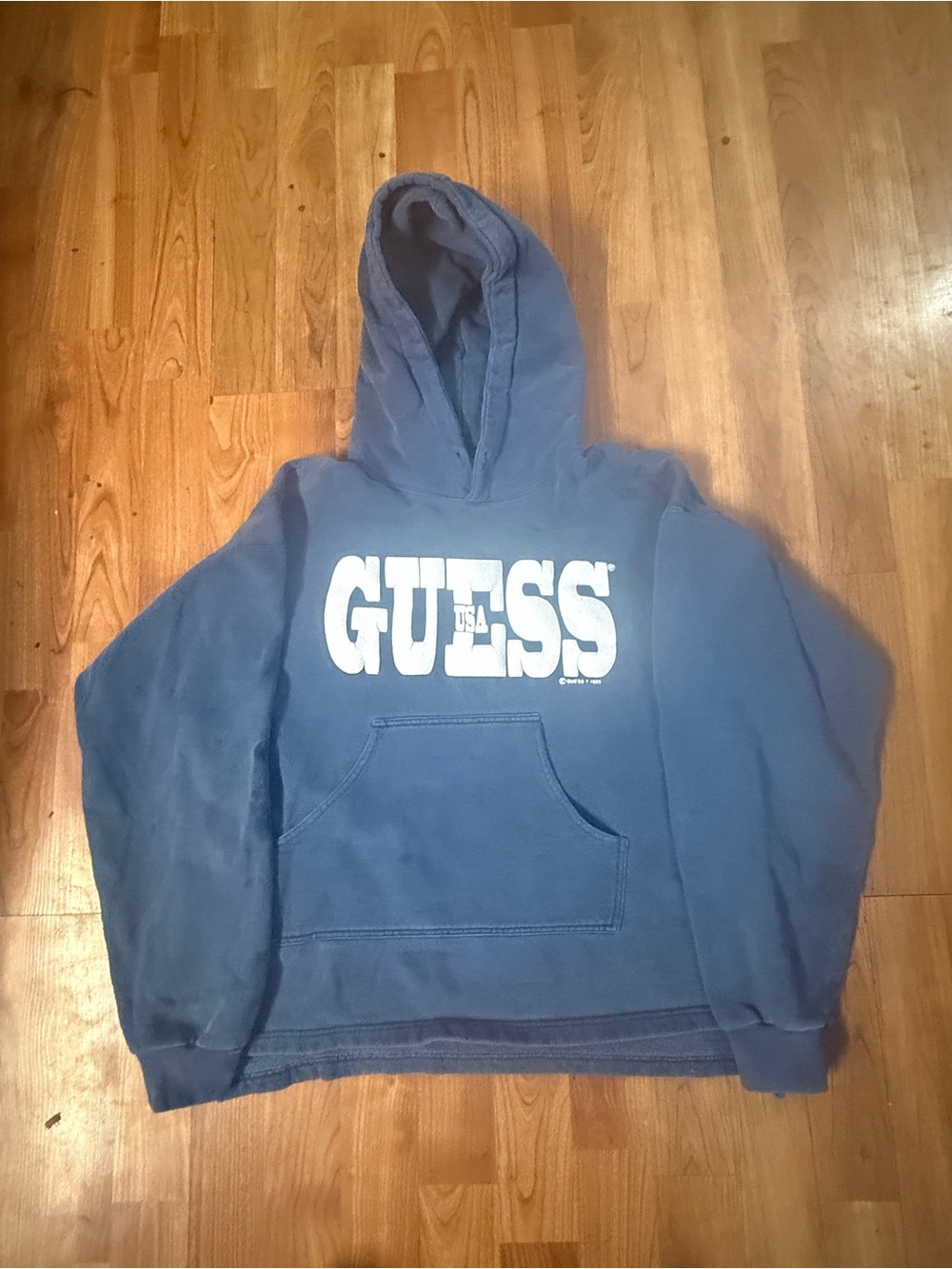 GUESS Navy Blue Hoodie with White Logo